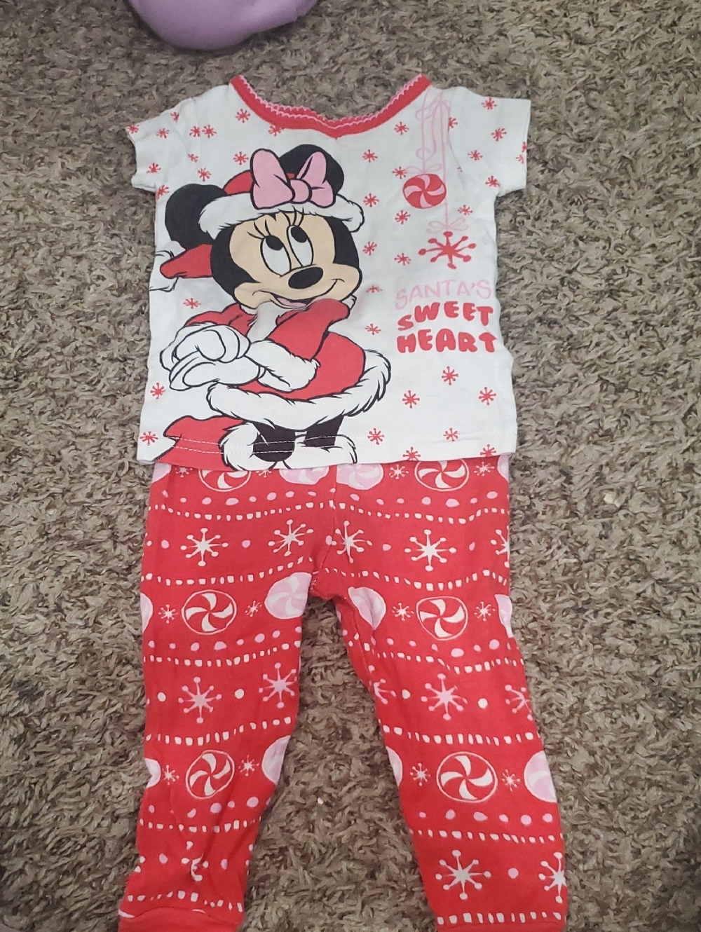 Disney Minnie Mouse Red and White Holiday Kids Pajama Set